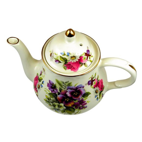 Arthur Wood & Son Teapot 6452 Floral Pansies & Roses Staffordshire Vintage - Picture 5 of 7